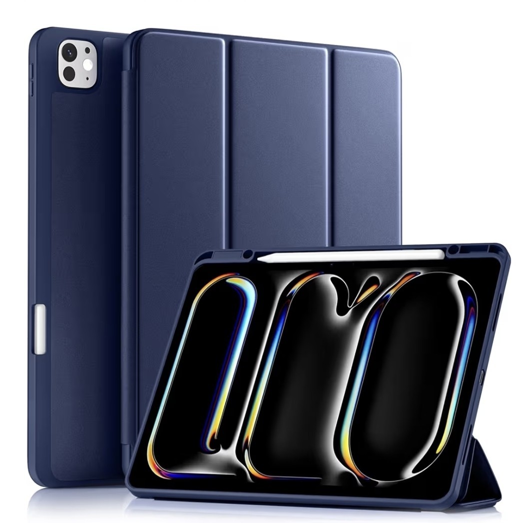 Tablet Case Slim Trifold Stand Protective Cover with Soft TPU Back, Navy Blue