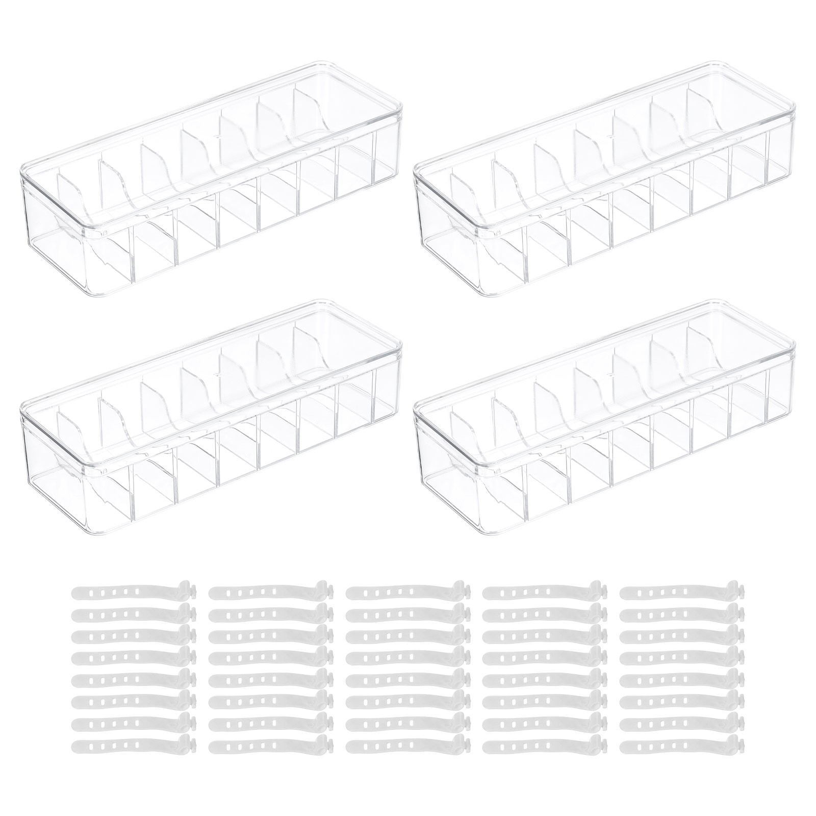 4 Pcs Cable Cord Organizer Storage Box with Lid, Removable Divider & Wire Tie