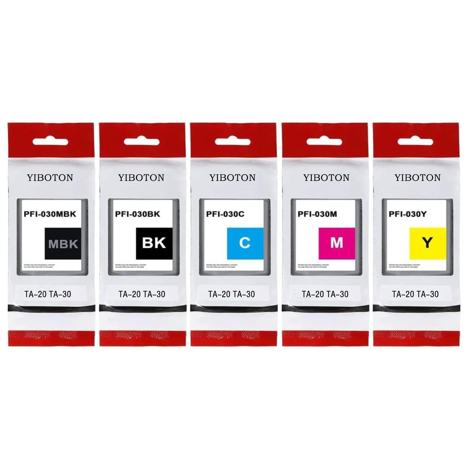 YiBoton High Yield PFI-030 PFI030 Ink Cartridge 5-Pack PFI-030MBK/BK/C/M/Y