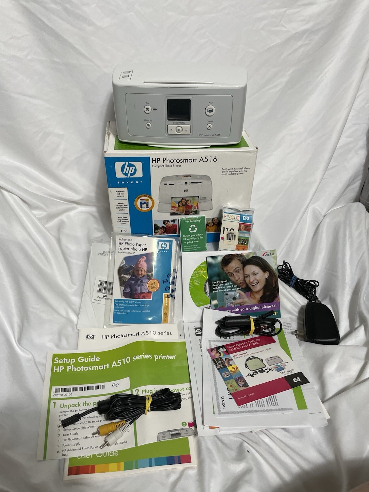 NEW HP Photosmart A516 Digital Compact Color Photo Inkjet Printer 4x6 - Open Box