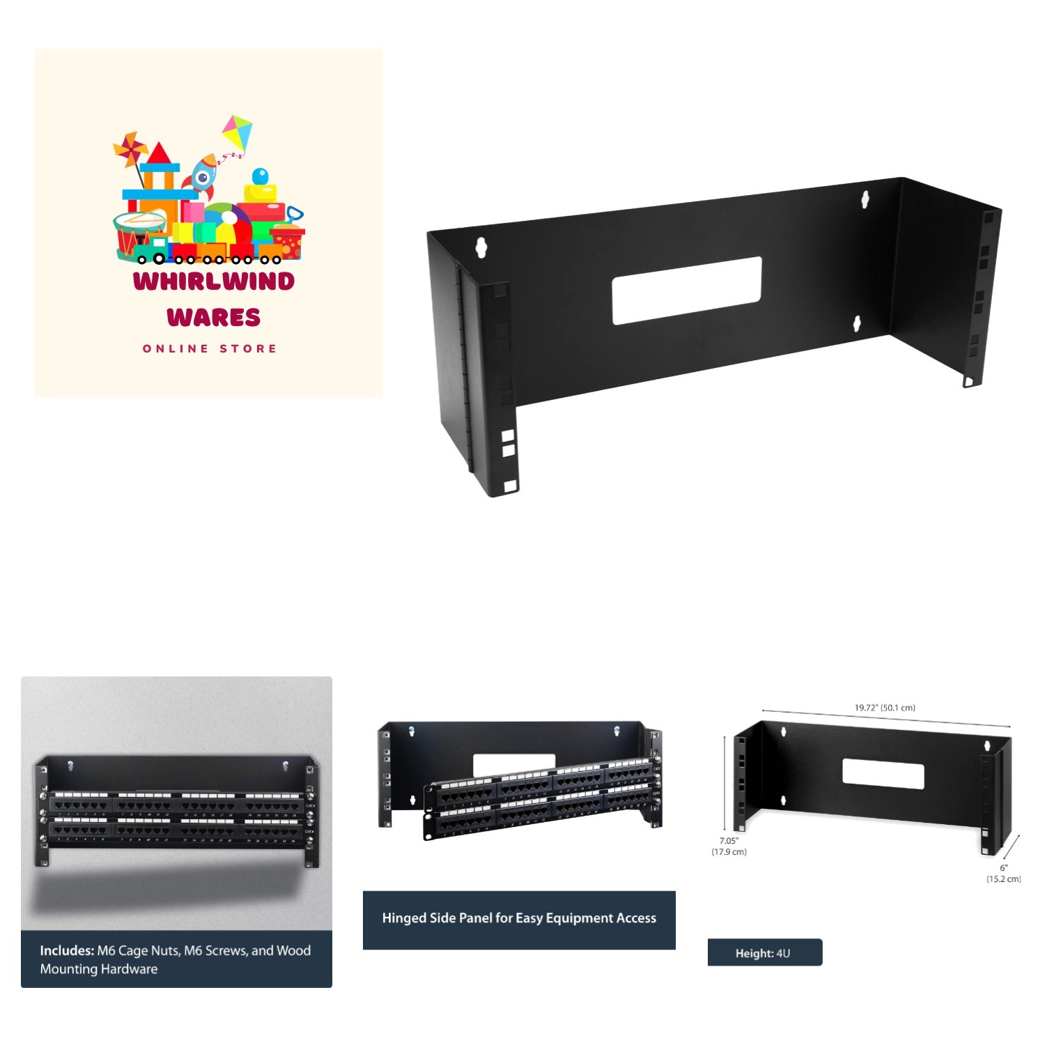 com 4U Hinged Wall Mount Patch Panel Bracket - 6 inch Deep - 19" Patch Panel ...