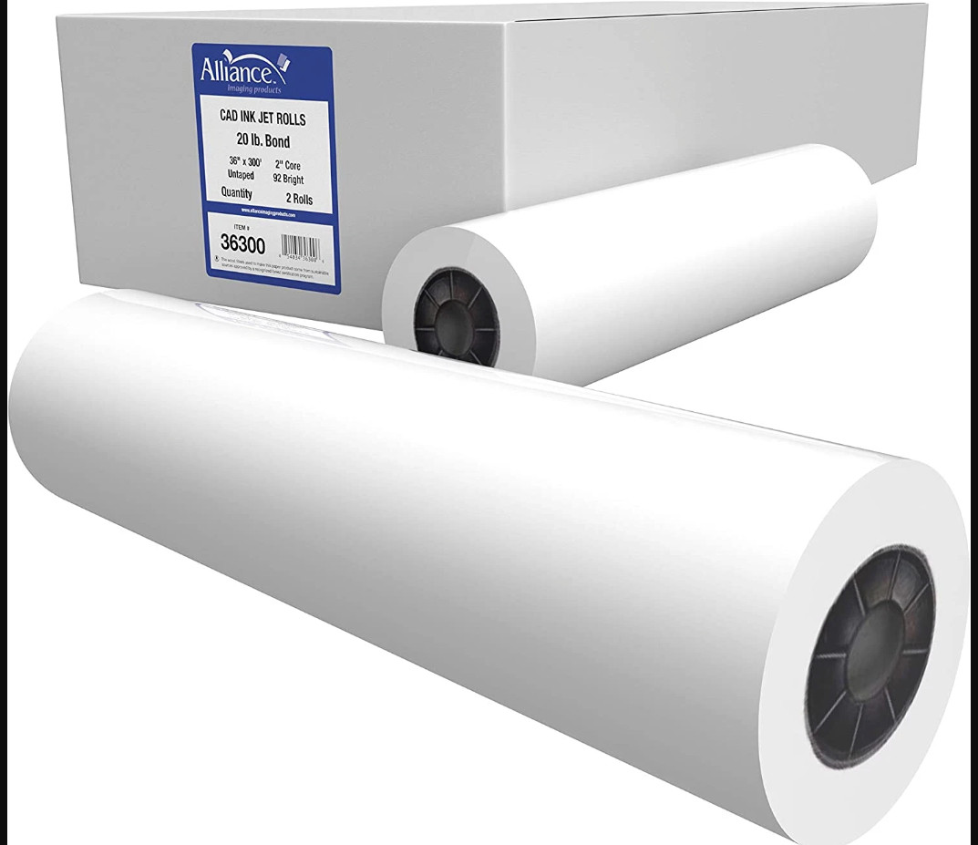 Alliance Wide Format Paper 36"x300'x2" Bond Engineering 92 Bright 20lb. 2 Rolls