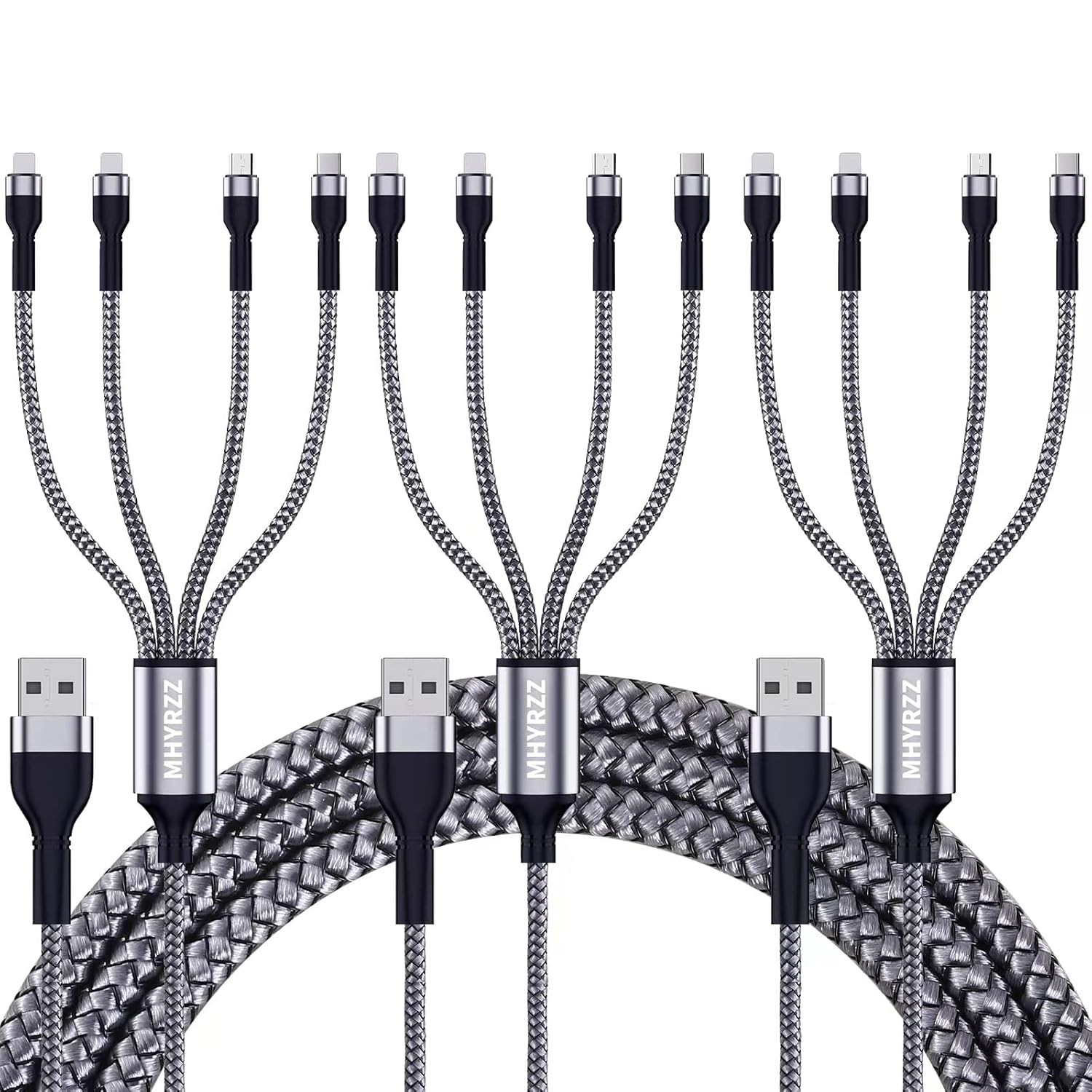 MHYRZZ Multi Charging Cable [3Pack 4Ft] 4 in 1 Nylon Braided Fast... 