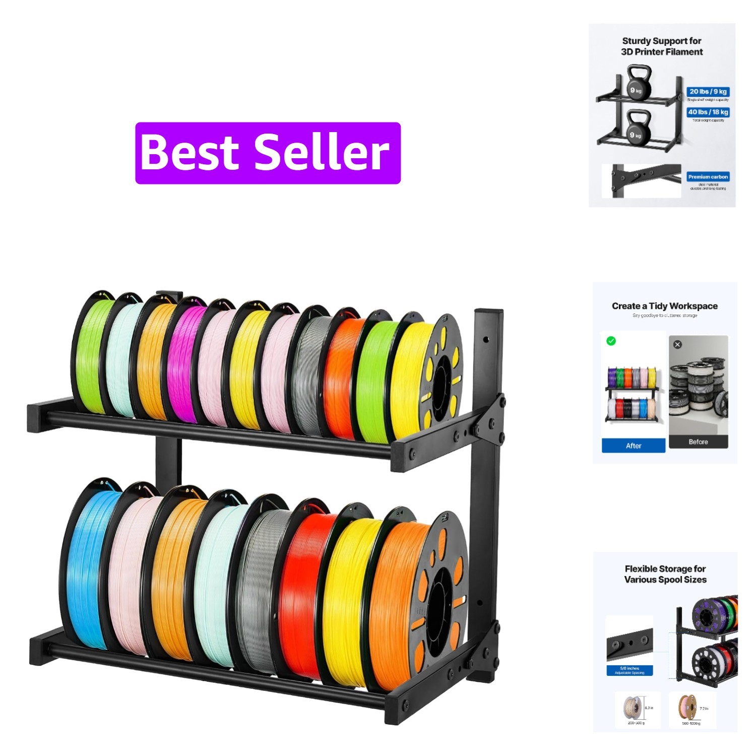 Wall Mount Printer Filament Storage Rack, 2-Tier Wall Bracket Storage Shelf, ...