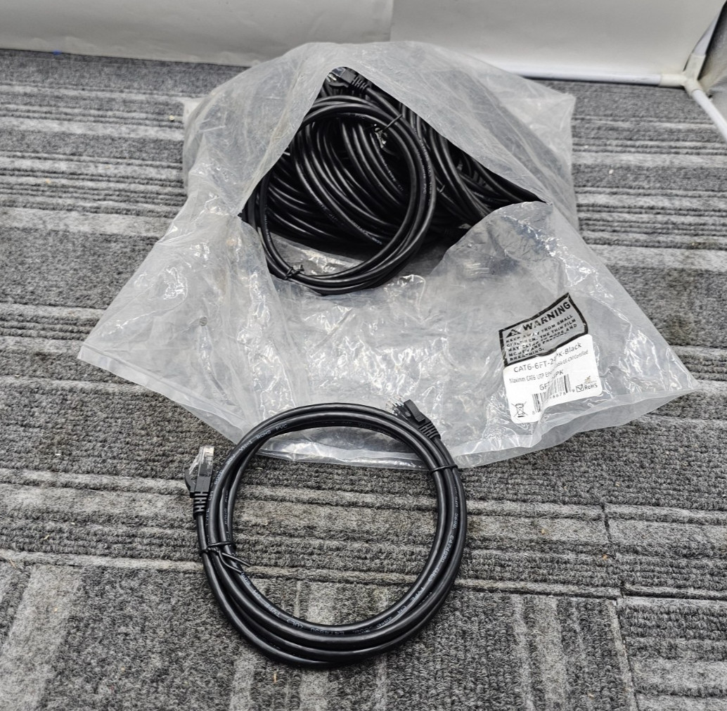 (QTY 24) Maximm Ethernet Patch Cable 6ft Cat 6 Pure Copper CAT6-6FT-24PK-Black