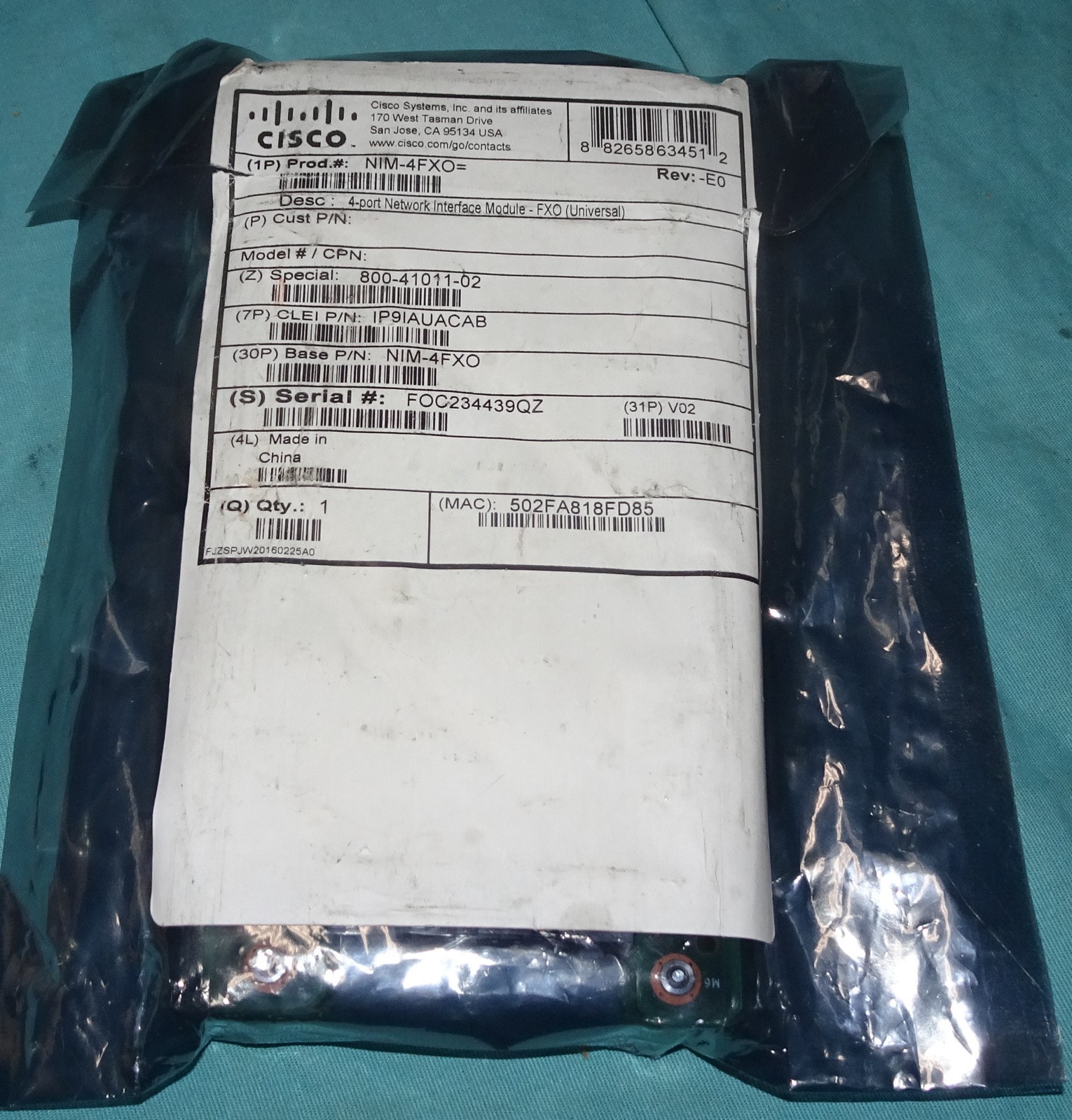 Cisco NIM-4FXO 4 port Network Interface Module - FXO IP9IAUACAB NIM-4FXO