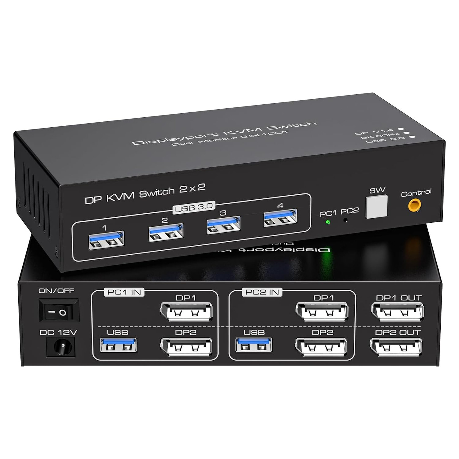 Displayport KVM Switch Dual Monitor 8K 60Hz 4K 120Hz USB 3.0 Compatible with PC