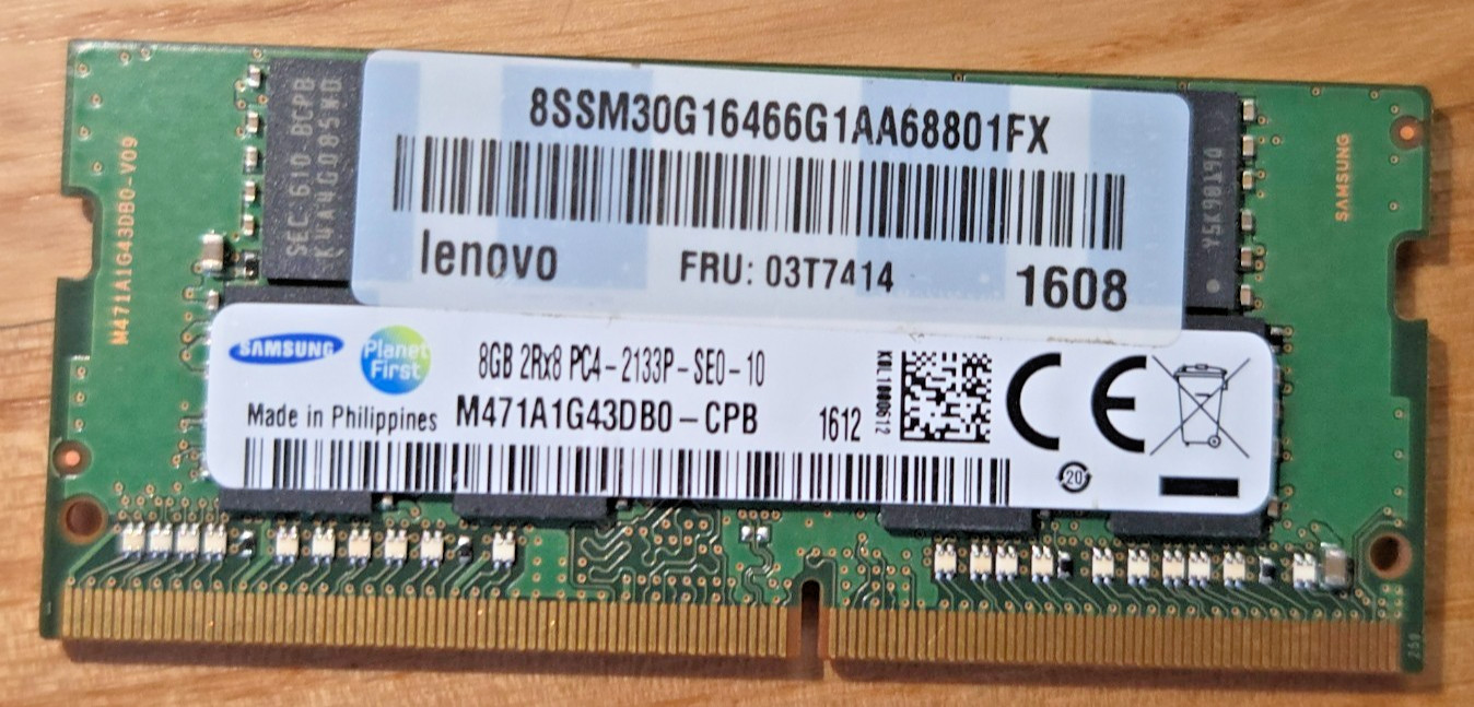 Samsung 8GB PC4-2133P 2Rx8 DDR4 2133MHz Memory M471A1G43DB0-CPB Lenovo 03T7414