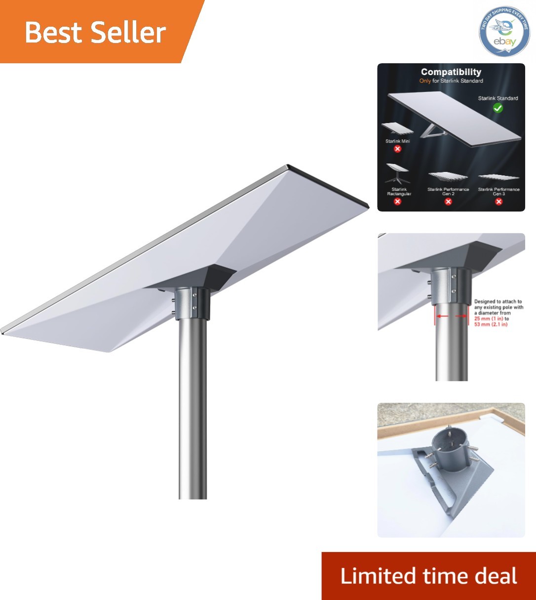 Secure Starlink Gen 3 Pole Mount Adapter - Easy Installation & Compact