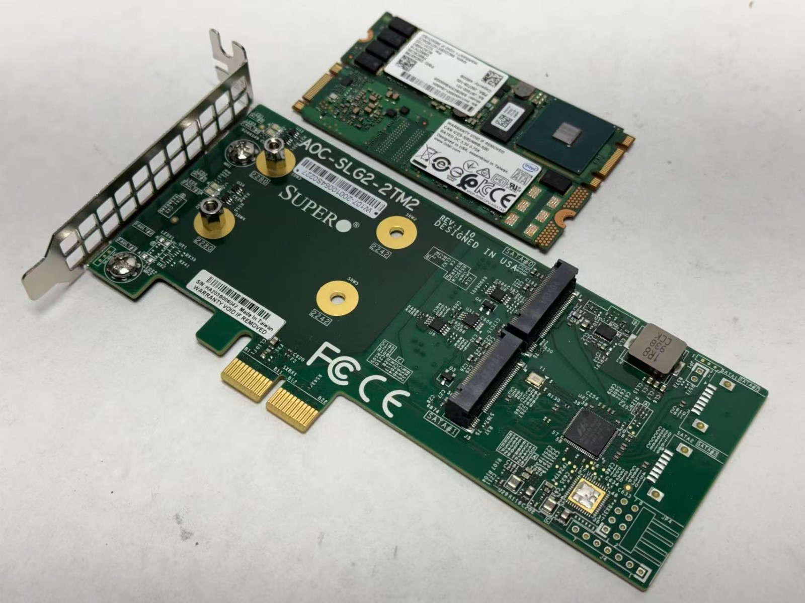 Supermicro M.2 SATA HW RAID1 Carrier AOC-SLG2-2TM2 w 2x Intel 480GB M.2 Sata