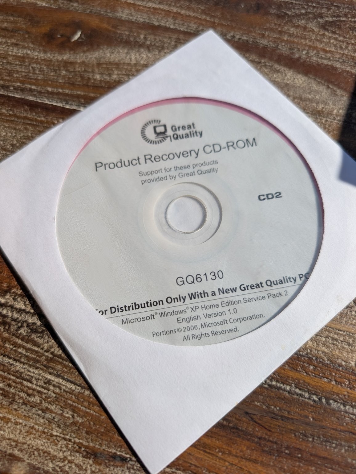 Great Quality GQ6130 Product Recovery CD-ROM Windows XP Home SP2 English