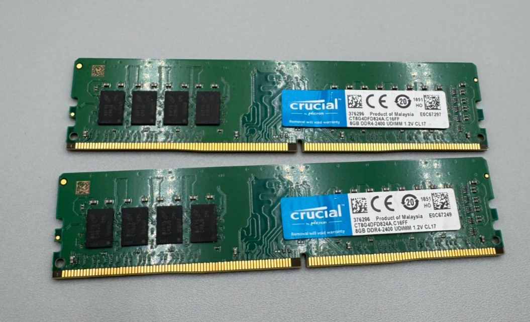 Lot Of 2 Crucial DDR4 8GB Each 2x8GB=16GB PC4 2400MHz Memory Module Green/B/Big