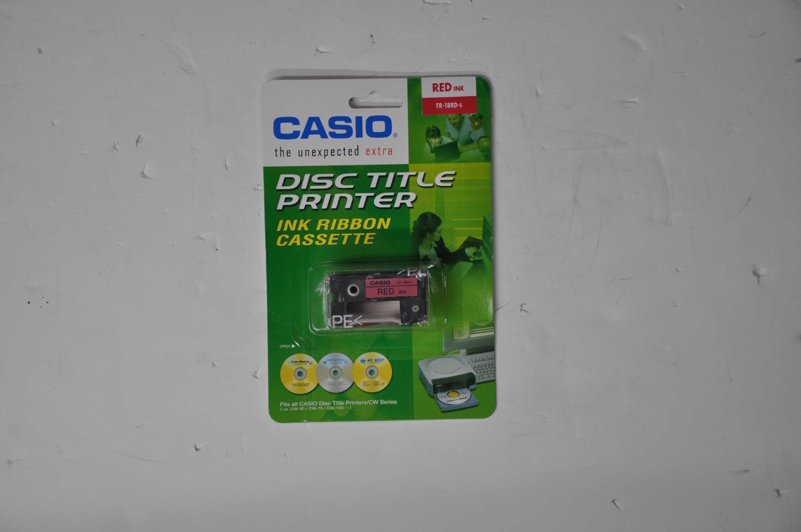 NEW Casio Disc Title Printer Ink Ribbon Cassette Red TR-18RD-S 
