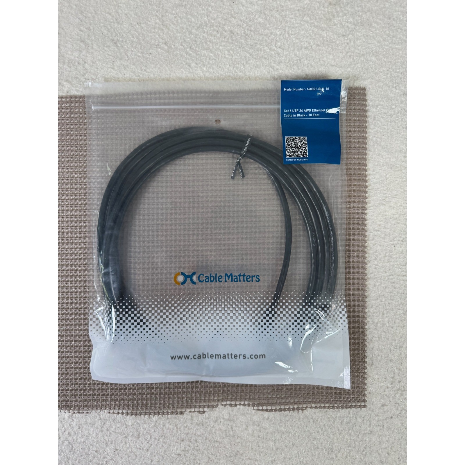 Cable Matters Cat 6 Ethernet Patch Cable 10ft Black New 160001-BLK-10 24 AWG UTP