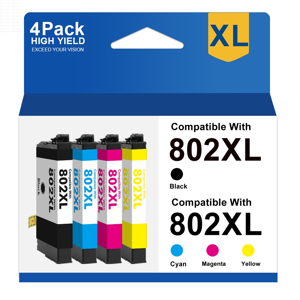 4 Pack Compatible With 802XL Ink Cartridge ForEpson WorkForce Pro WF4730 WF4740