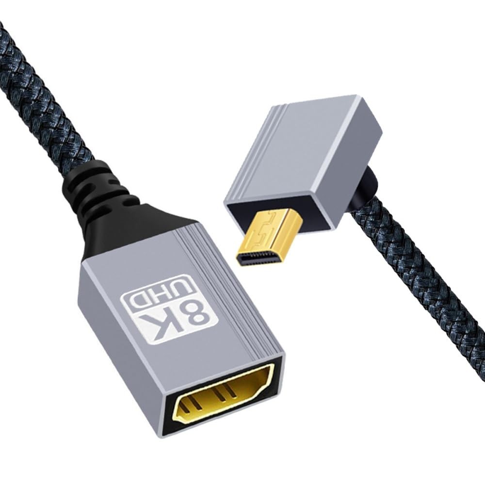 xiwai 8K Micro HDMI 2.1 Type-D Male Up Angled 90 Degree to Female Black