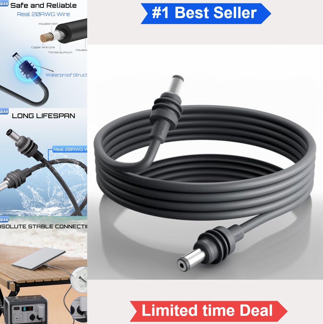 Starlink Mini DC Power Cable 6.5FT 20AWG Waterproof 5521 Barrel Plug and Play