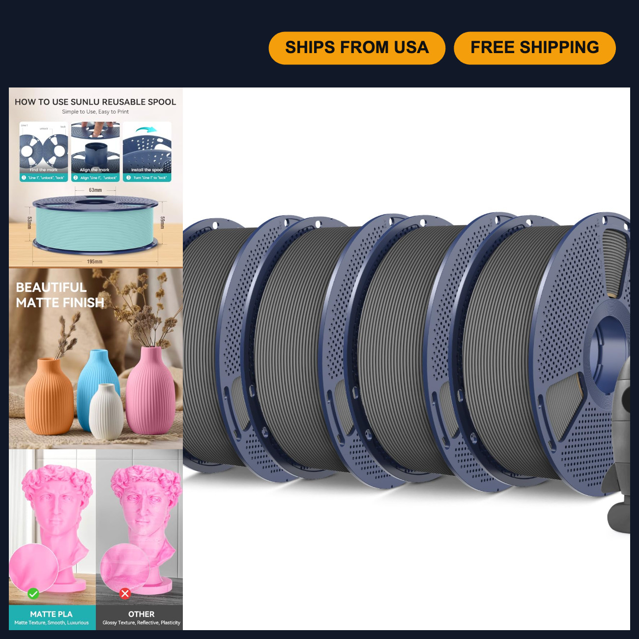 4KG Matte PLA 1.75mm 3D Printer Filament Bundle - High-Quality, Smooth Finish
