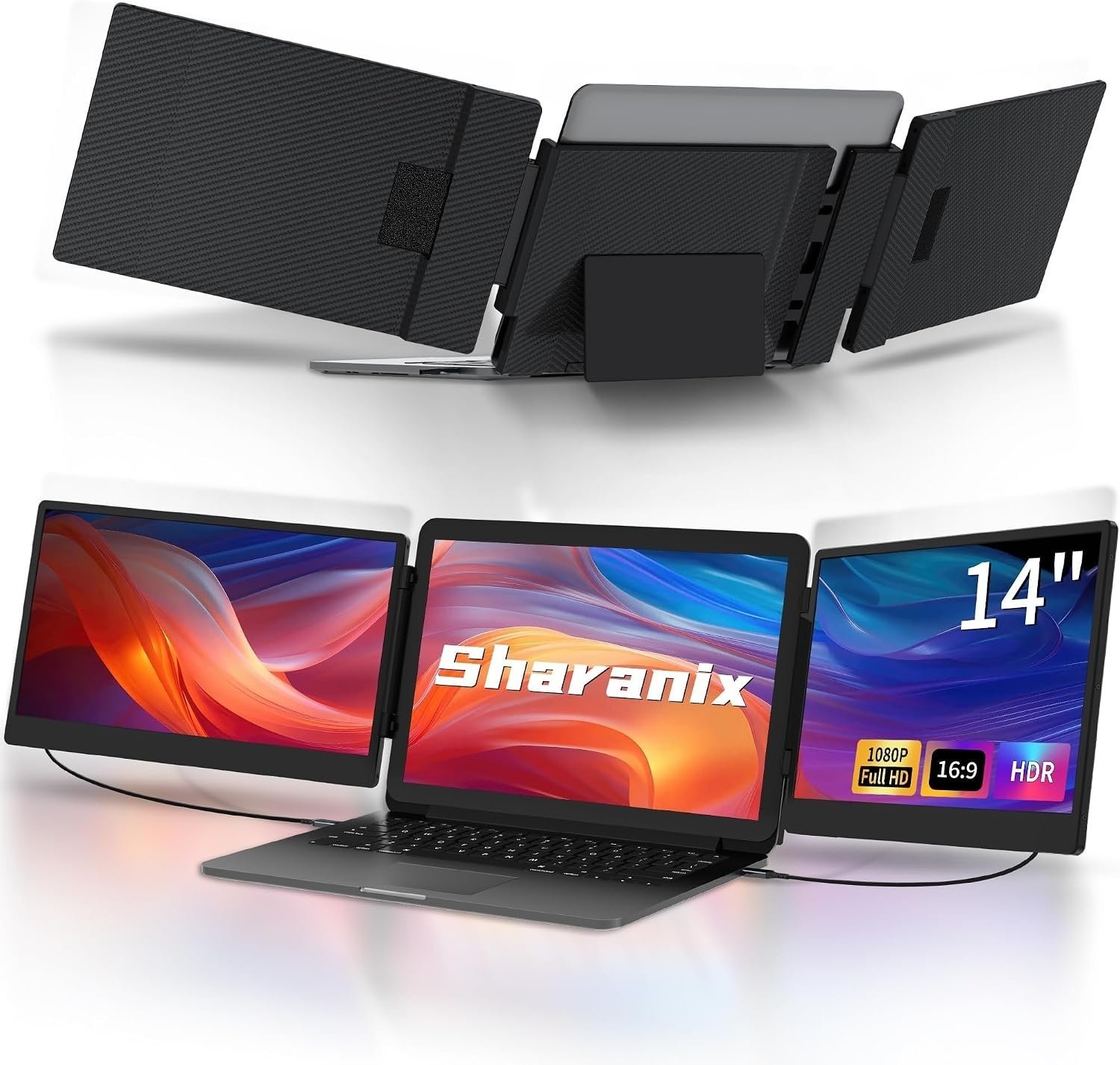 Laptop Screen Extender Portable, 14 Inch Triple Monitor for Laptop with IPS FHD 