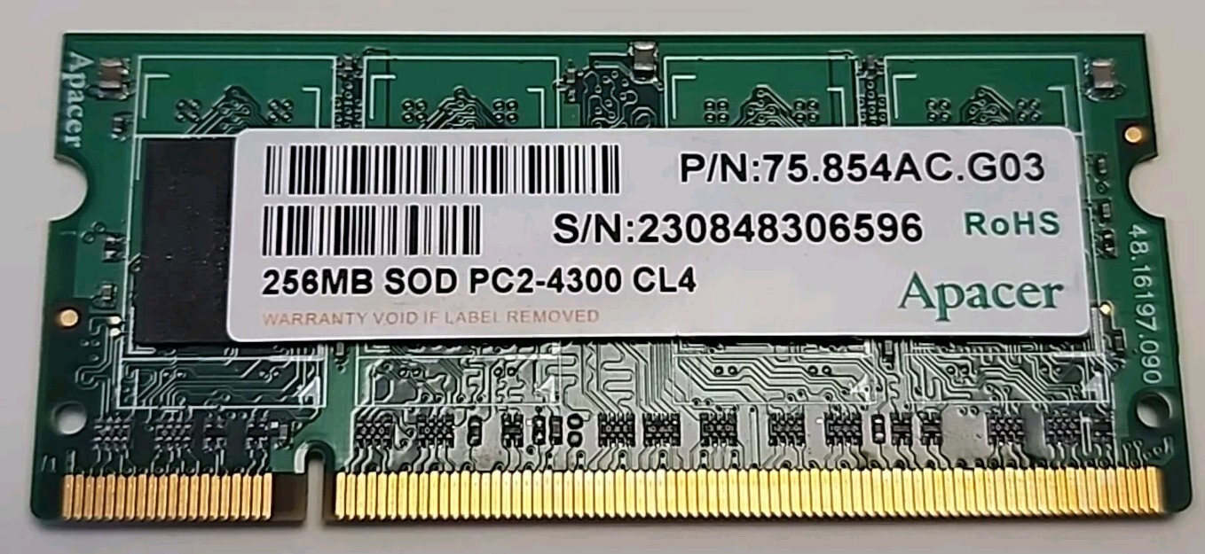APACER (ELPIDA) Memory 256MB SOD PC2-4300 CL4 P/N: 75.854AC.G03 B62SRCA E186014
