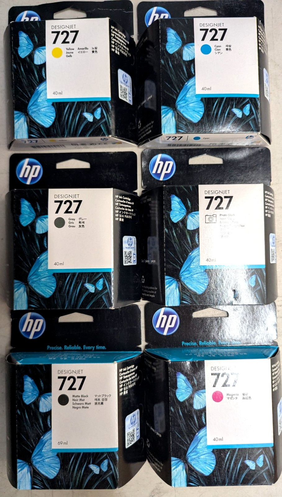 GENUINE SET HP 727 40ml CARTRIDGES B3P15A/13A/14A/18A/17A F9J77A T930-T2530 NEW
