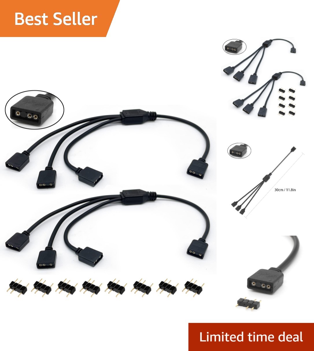 Versatile 3 Pin ARGB Splitter Extension Cables - Enhance Your RGB Setup (2 Pack)