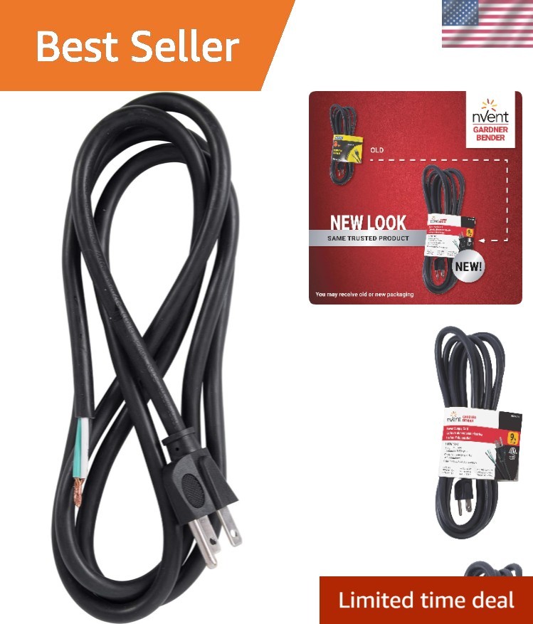 Versatile 9 ft Appliance & Power Tool Cord - 15 Amp, 125V, SJTW Certified