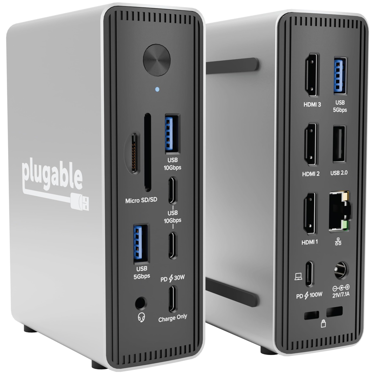 Plugable USB-C Triple Display Docking Station 3 Monitors 100W PD Space Gray