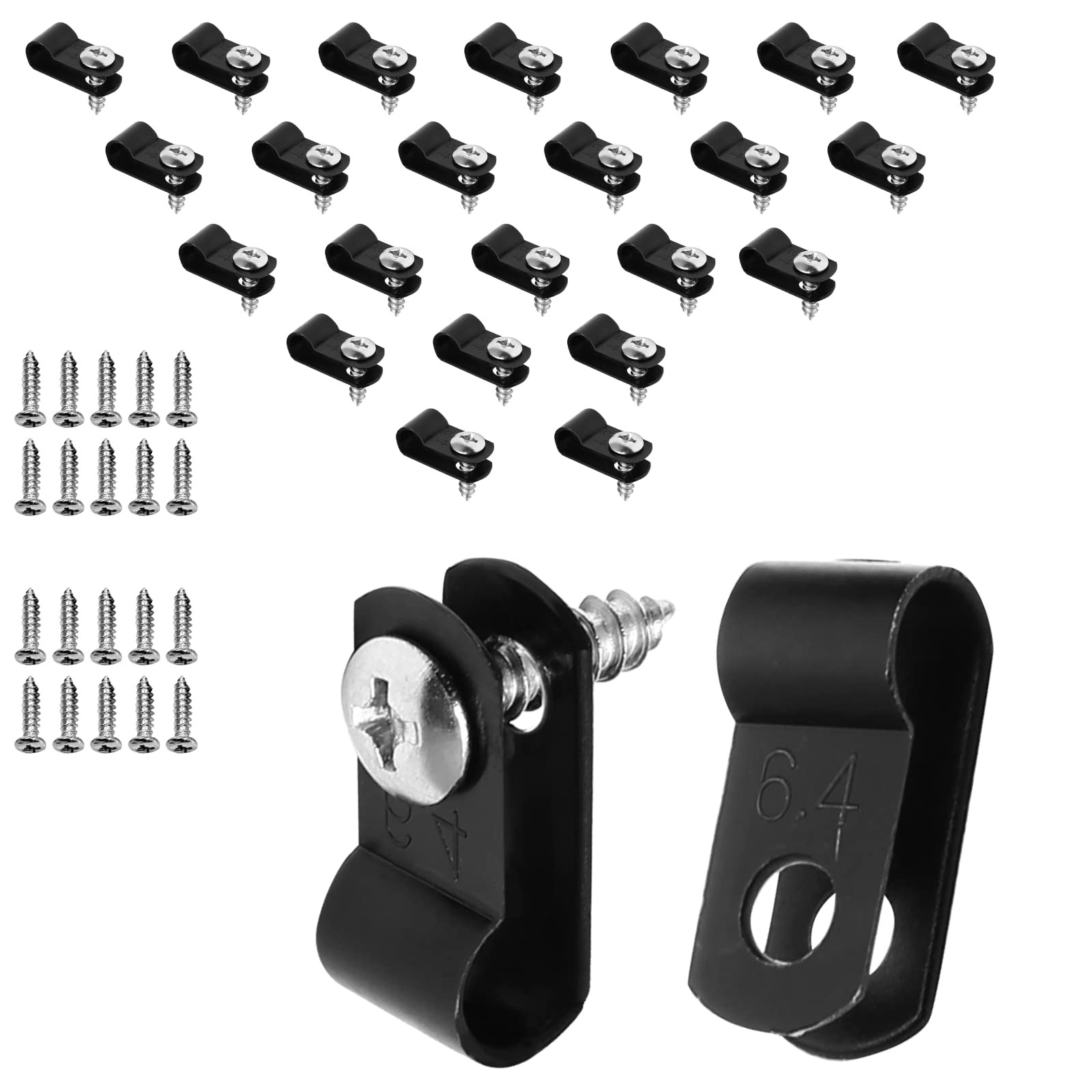 120pcs 1/4 Inch R-Type Cable Clamps, Nylon Wire Cable Clips with M4 Screws, S...
