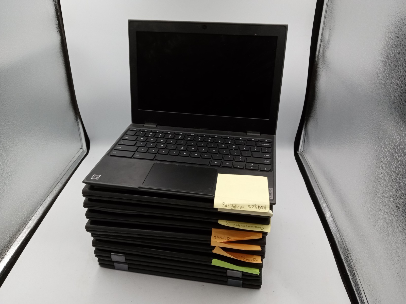 Lot of 9 - Lenovo 100e 300e 500e Chromebooks -FOR PARTS -VARIOUS ISSUES -RR
