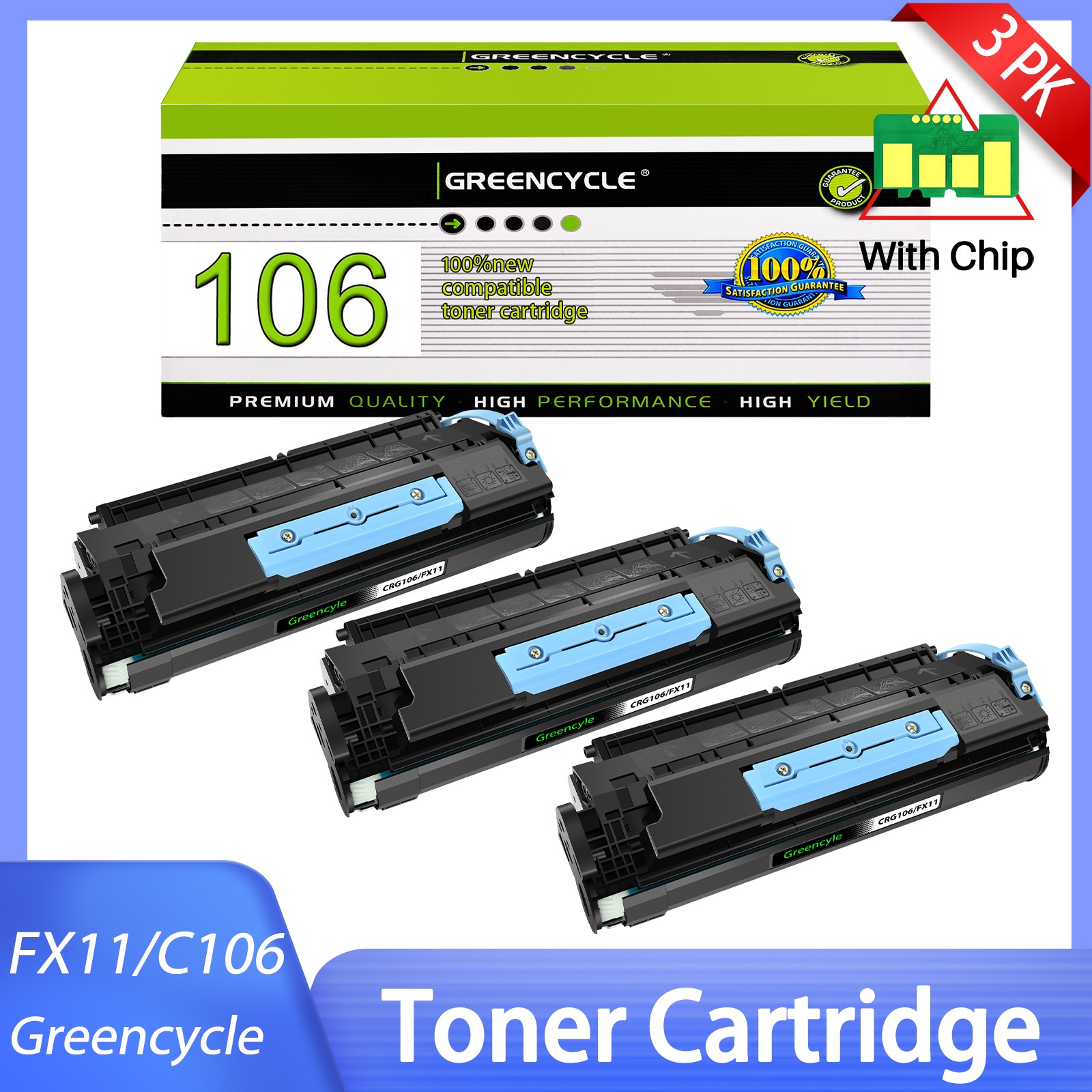 3PK FX-11 CRG106 Toner Cartridge For Canon 106 Imageclass MF6590 MF6595 MF6580