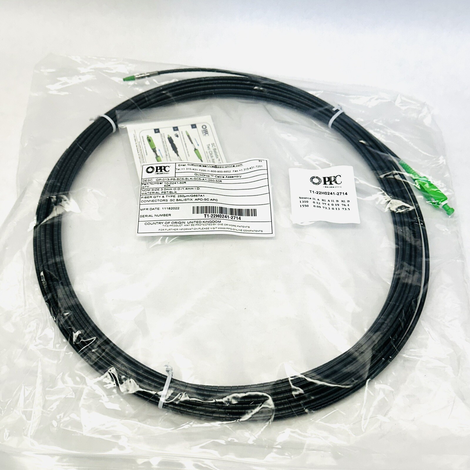 PPC A BELDEN BRAND QP-013-PB-BC5-BLK-SC5-A1-250-50FT  FIBER OPTIC
