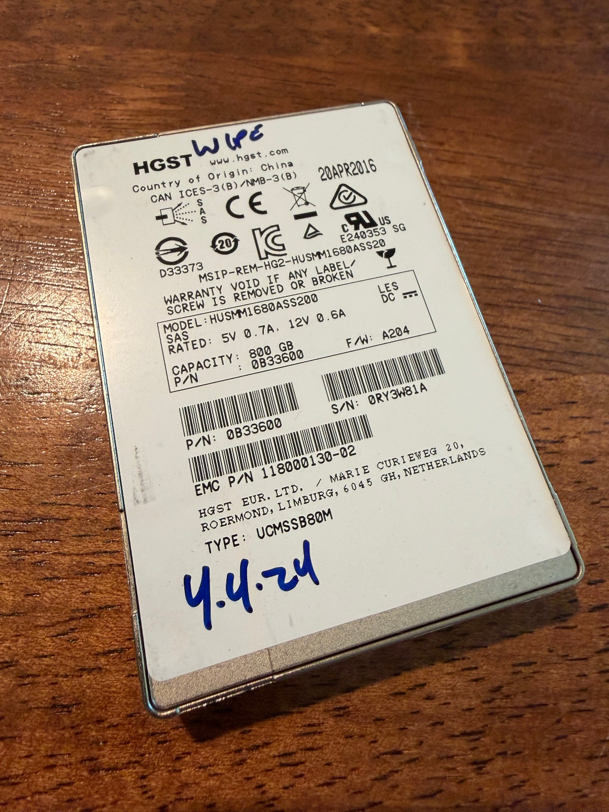 HGST HUSMM1680ASS200 800gb SAS 2.5" SSD Solid State Drive