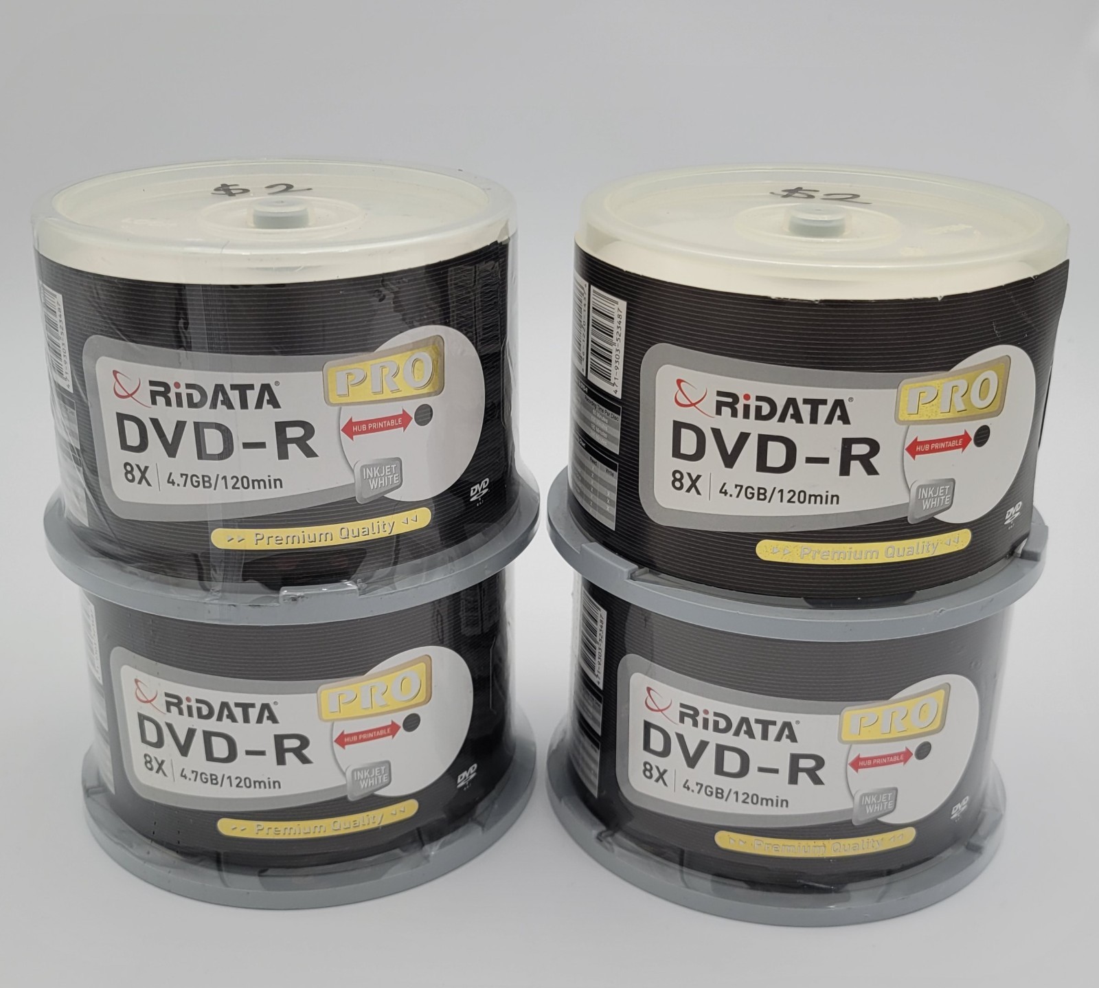 Lot 4 50 Pack RiDATA Pro DVD-R 8x Speed 4.7 GB 120 Minutes 200 Discs Total New
