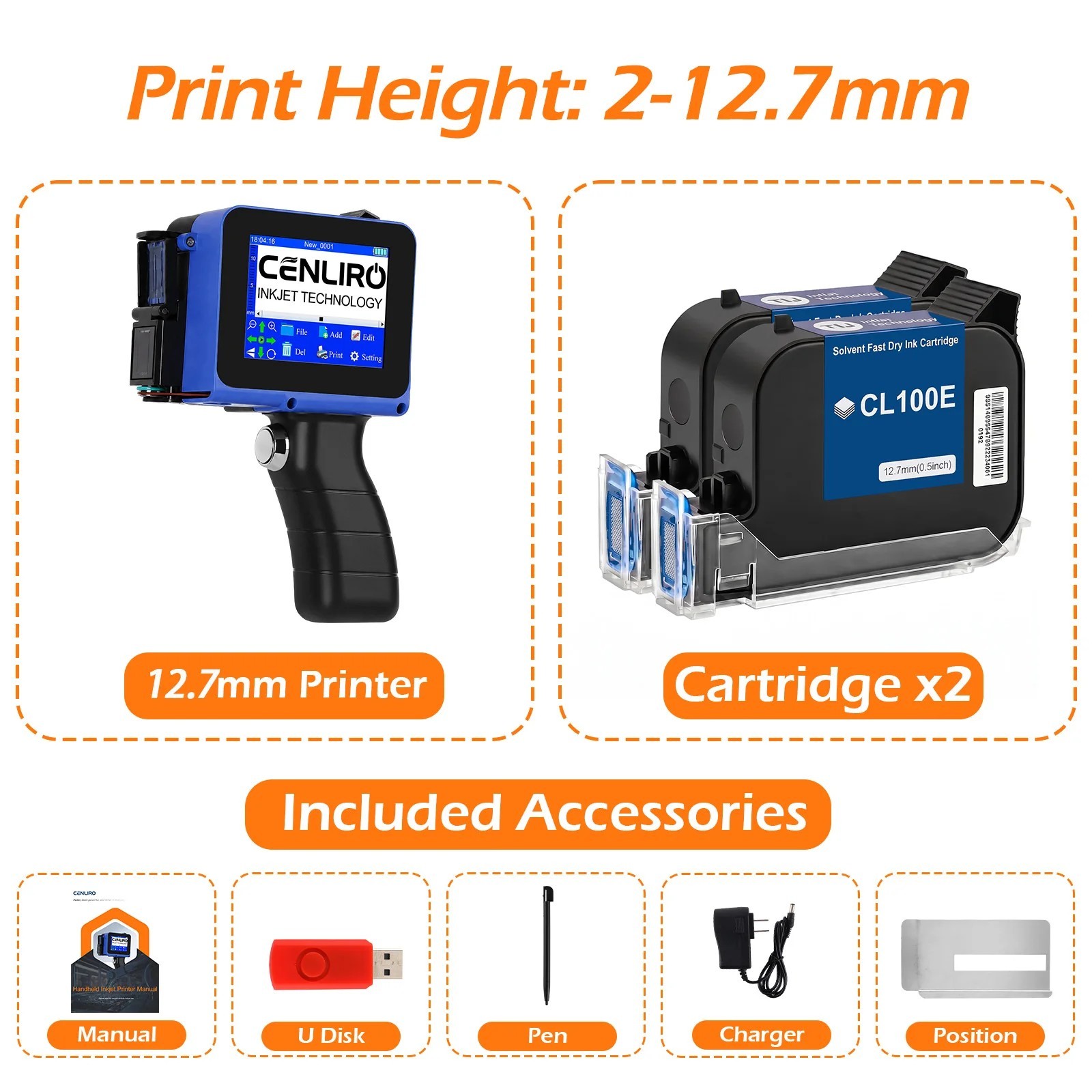 Detachable Handheld Inkjet Printer 12.7mm Mini TIJ for QR Barcode Batch Date