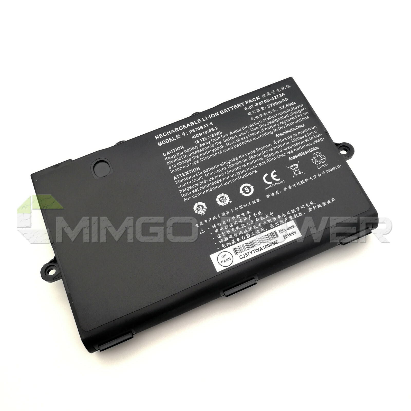 New Genuine P870BAT-8 OEM Battery for Clevo NP9877 P8700S P870DM P870KM P870TM-G