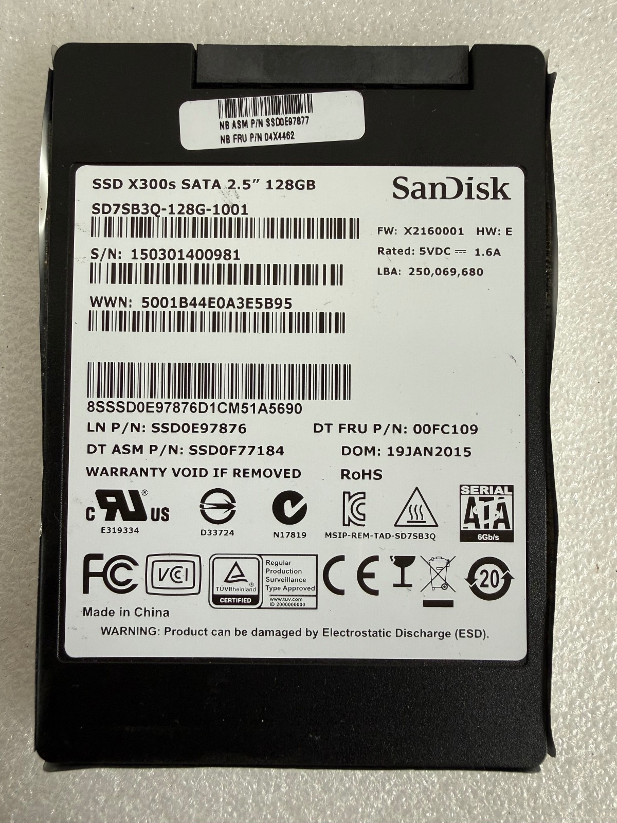 SanDisk X300s 128GB 2.5" SATA SSD SD7SB3Q-128G-1001 FRU 04X4462