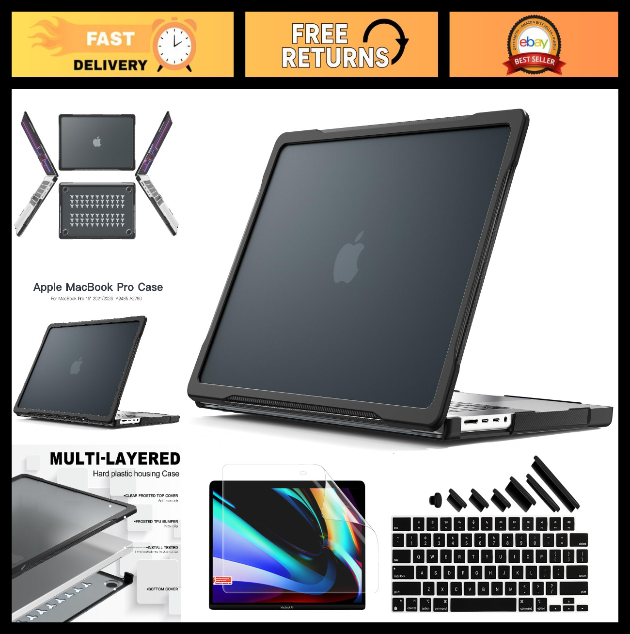 4-in-1 Rugged Case for MacBook Pro 16" 2023-2026 - Matte Translucent, Shockproof