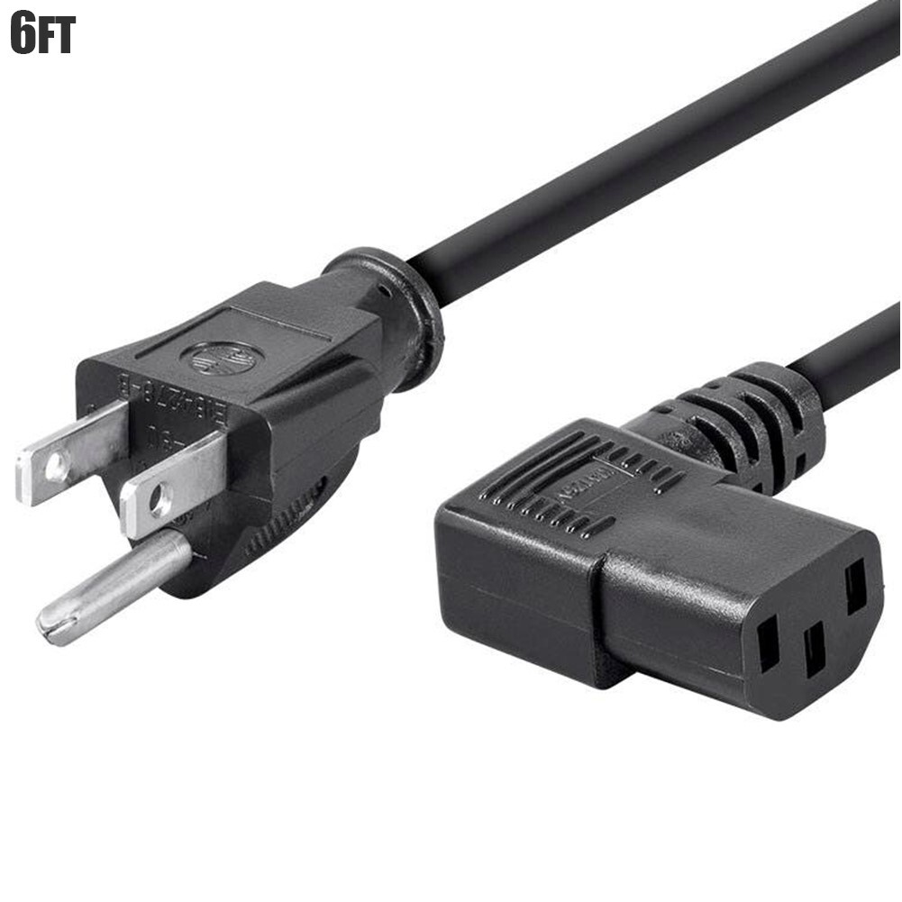 6FT Power Cable Cord Right Angle NEMA 5-15P to IEC320 C13 16AWG 3-Prong Black