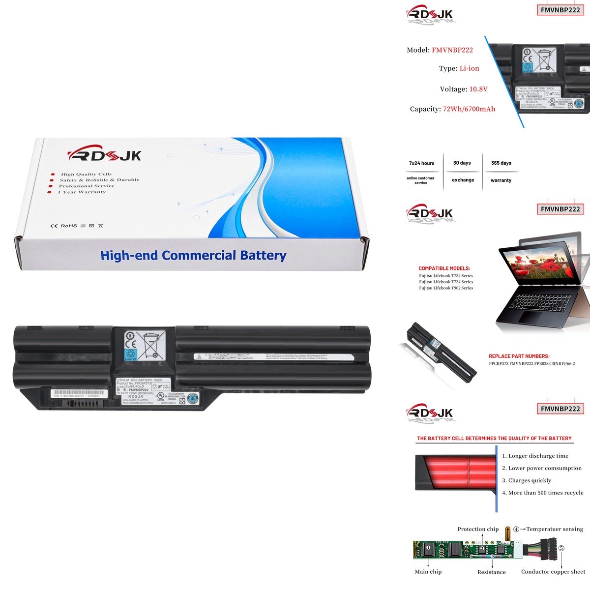 RDSJ FMVNBP222 Laptop Battery for Fujitsu LifeBook T732 T734 T902 10.8V 72Wh