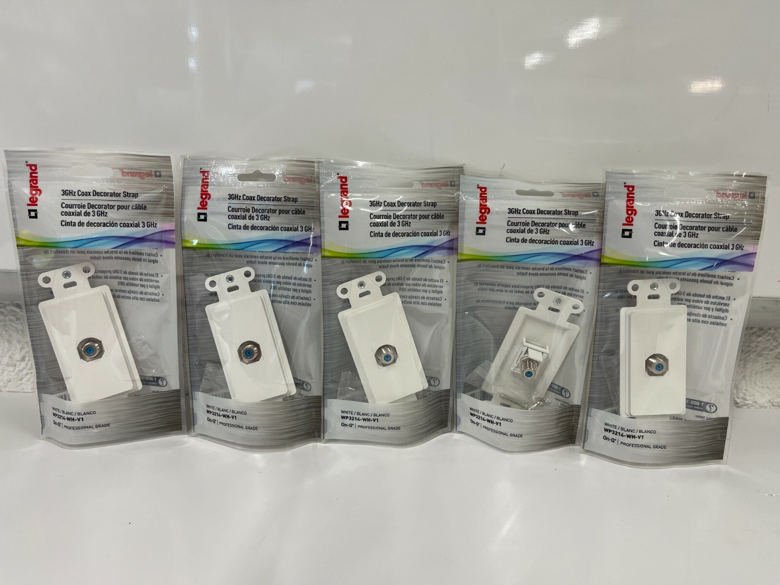 LOT OF 5 Legrand Professional On-Q White 3GHz Coax Decorator Strap WP3214-WH-V1