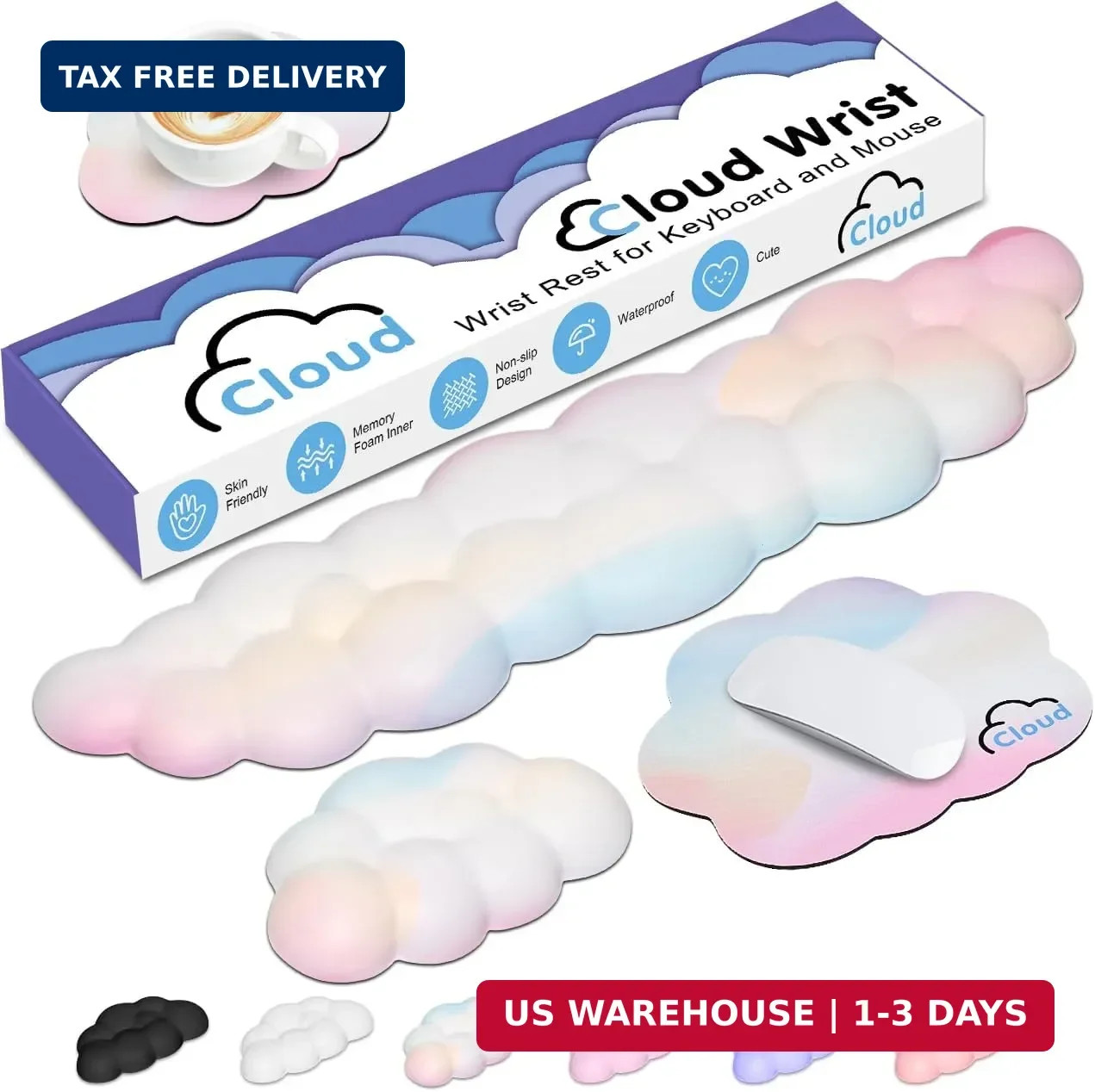 4 in 1 Ergonomic Leather Cloud Wrist Rest Keyboard and Mouse Pad & Coaster