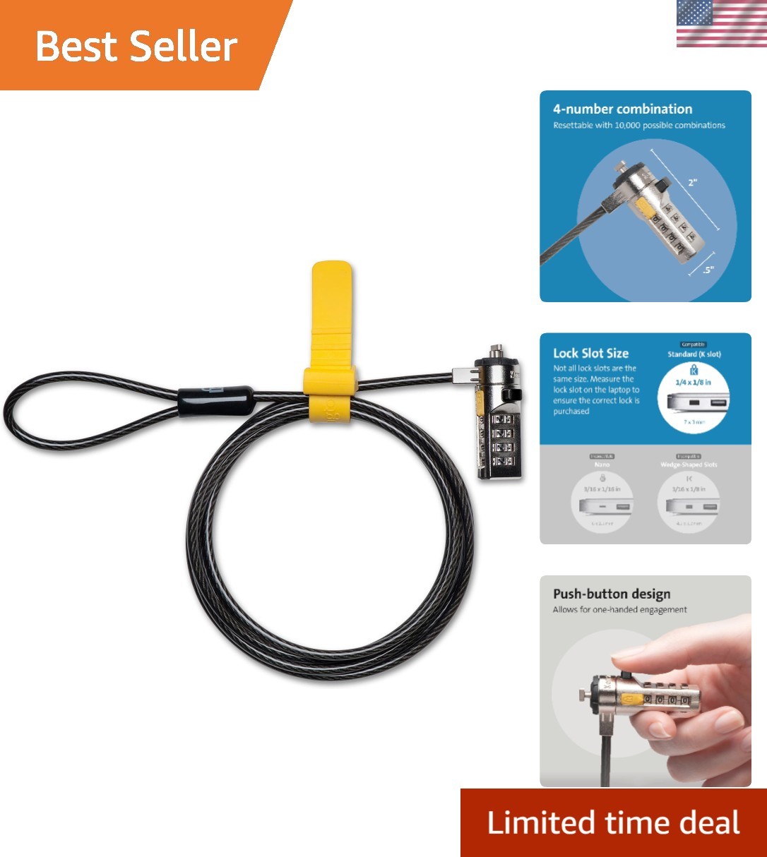 Universal Laptop Cable Lock with Combination Security - 6ft Cut-Resistant Design