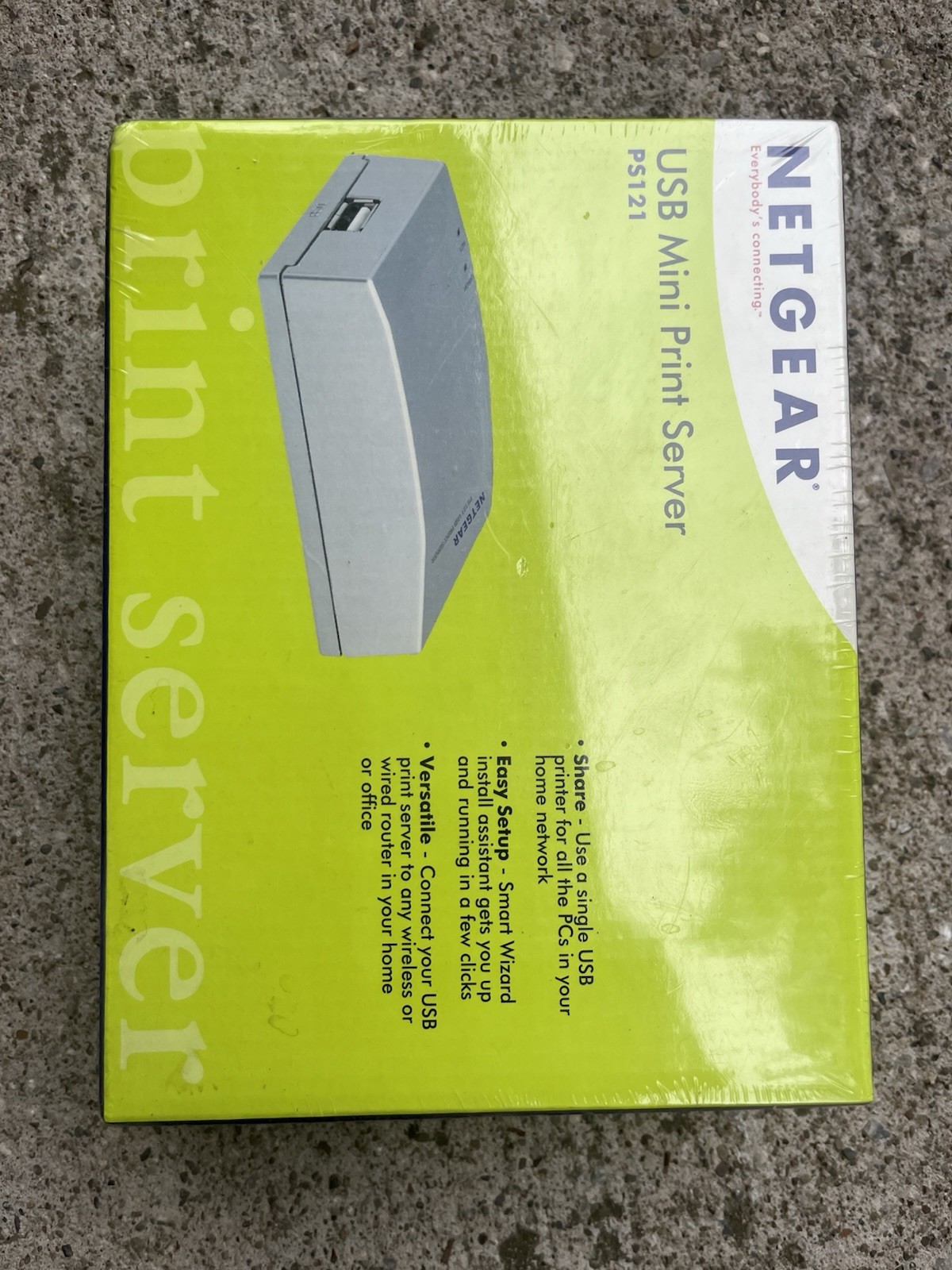 Netgear PS121 USB Mini Print Server w/ Adapter, USB Cable, CD, Manual, Sealed