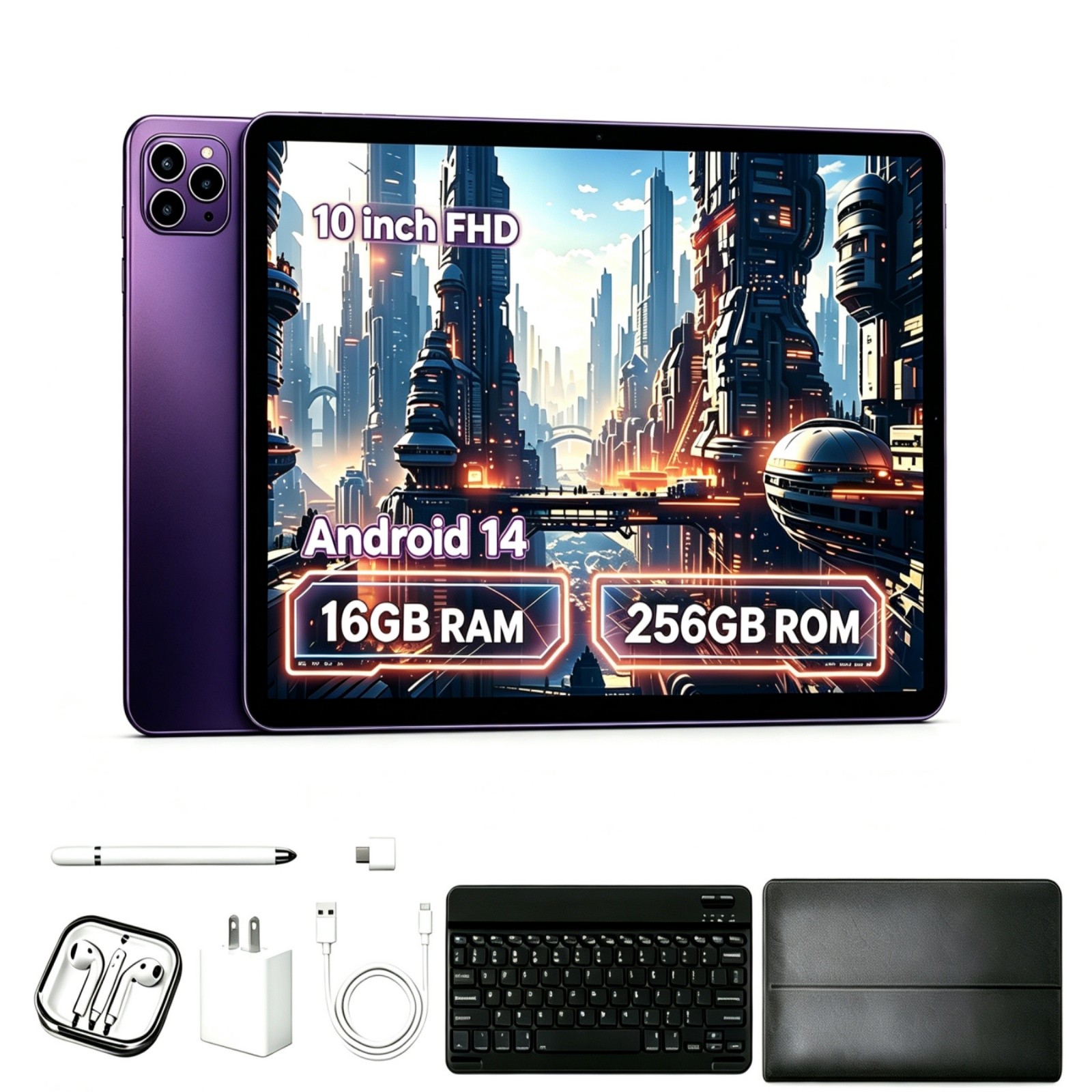 10.1 Inch Portable Android 14 8‑Core Tablet 16GB 256GB ROM TF Card Expandable