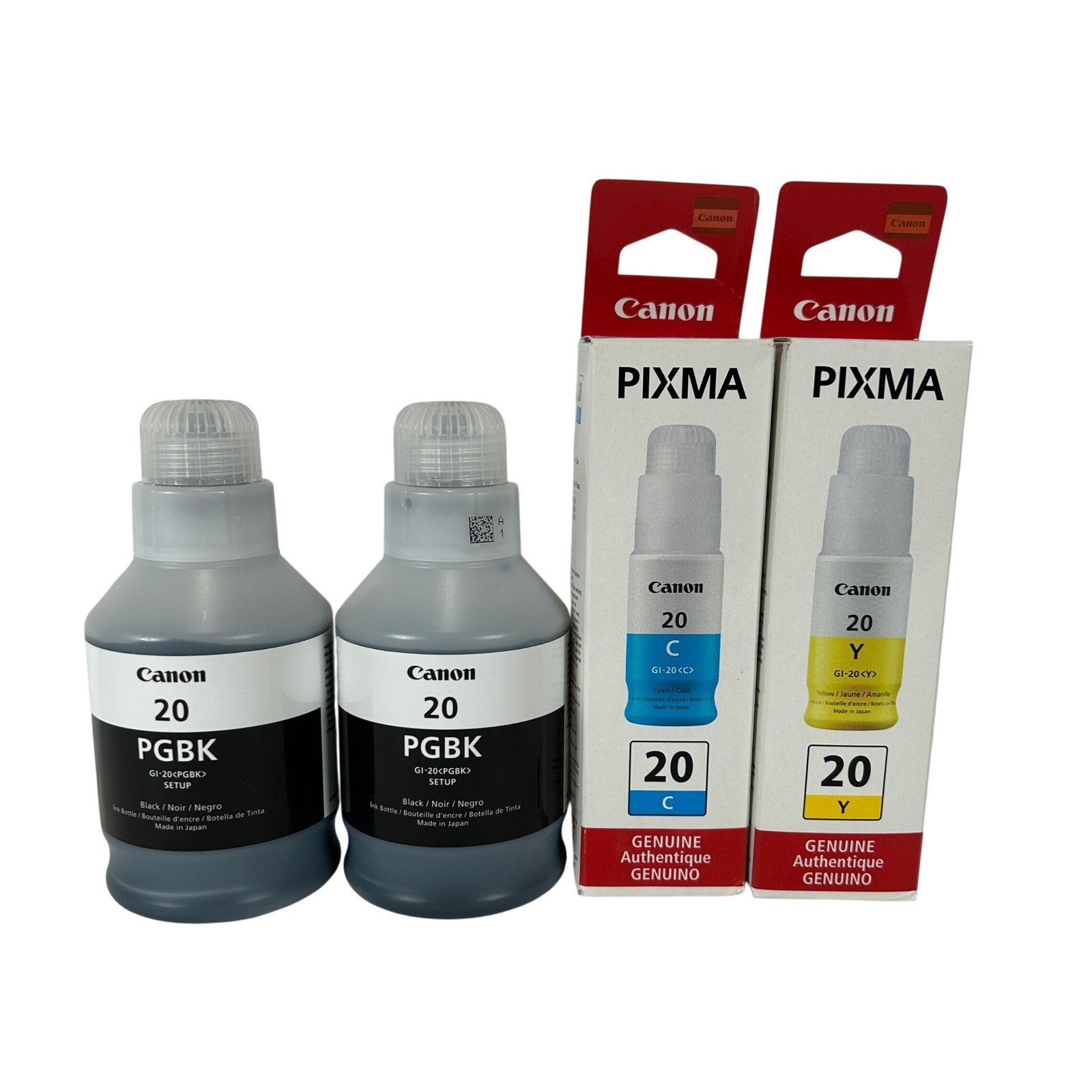 Genuine Canon GI-20 PIXMA MegaTank Ink 4-Pack 2 PGBK Black 1 Cyan 1 Yellow