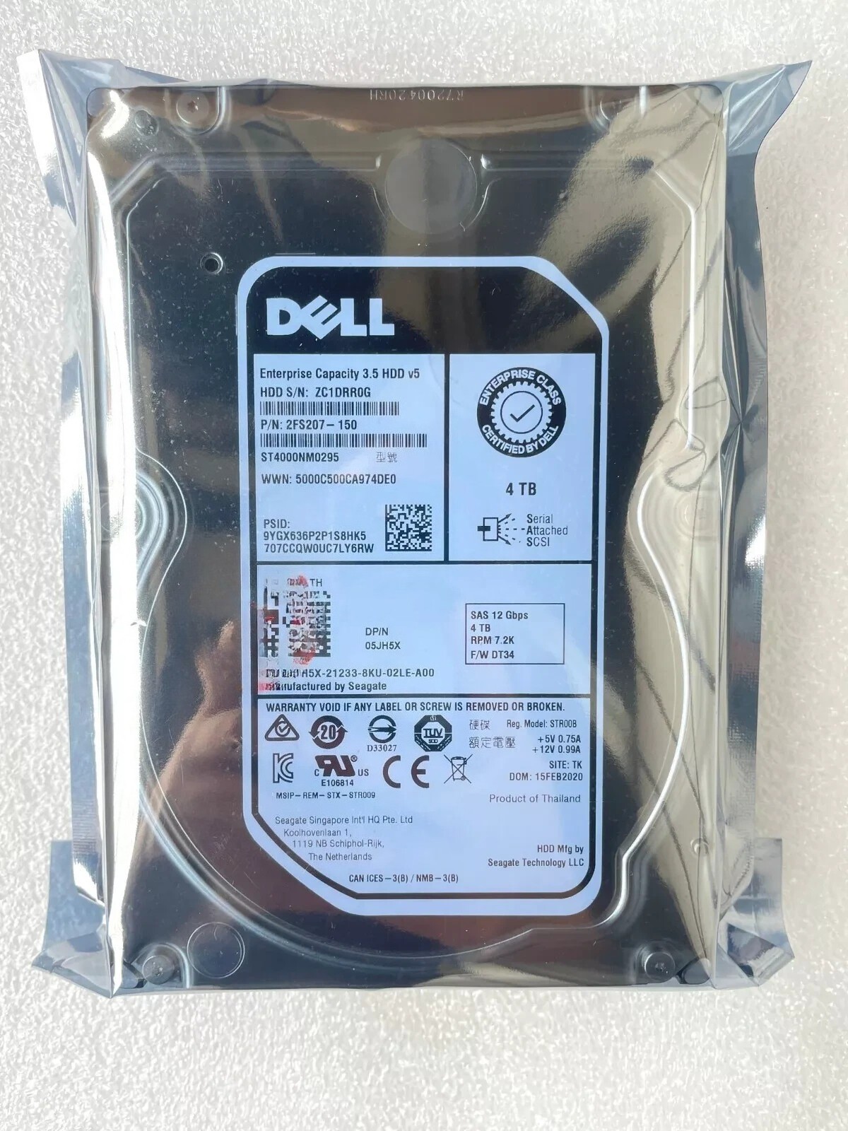 FIT FOR DELL 4TB 3.5" SAS 12Gb hard disk 05JH5X 5JH5X ST4000NM0295