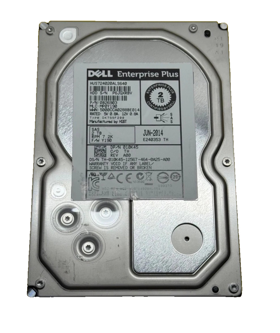 Dell Enterprise Plus HDD 3.5" SAS 2TB HUS724020ALS640 DP/N 010K45