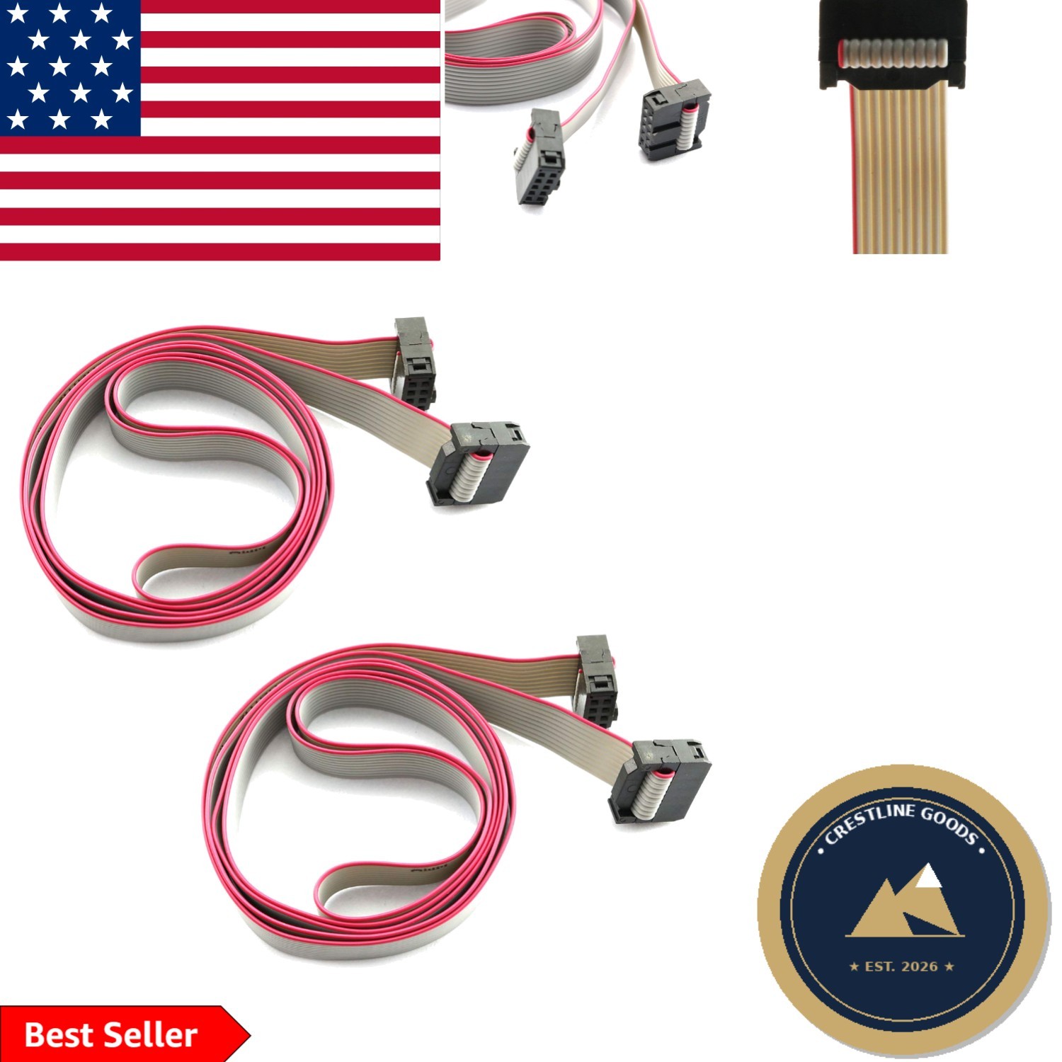 Versatile 2PCS 1m 10 Pin Flat Ribbon Cable - Tangle-Free Female-to-Female Design