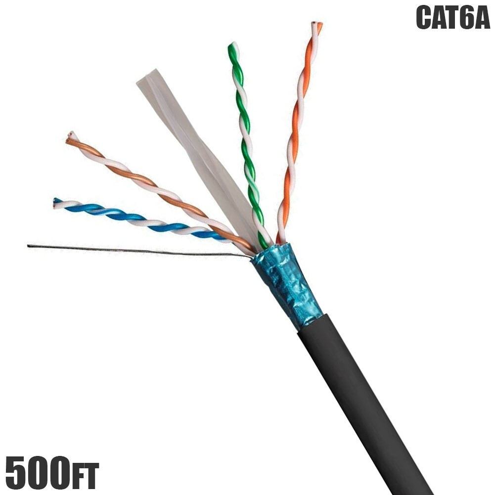 500FT Cat6A Network Ethernet FTP Cable Solid Copper Bulk CMR Riser 23AWG Black